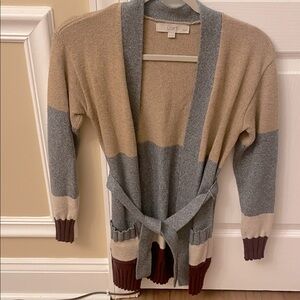 LOFT Women's Multicolor Cardigan Sweater - Gray, Tan, and Maroon